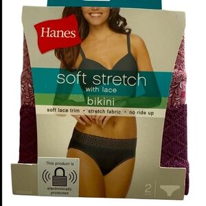 Hanes Soft Stretch Bikini with Lace in Black and Purple New Size 2XL/9
